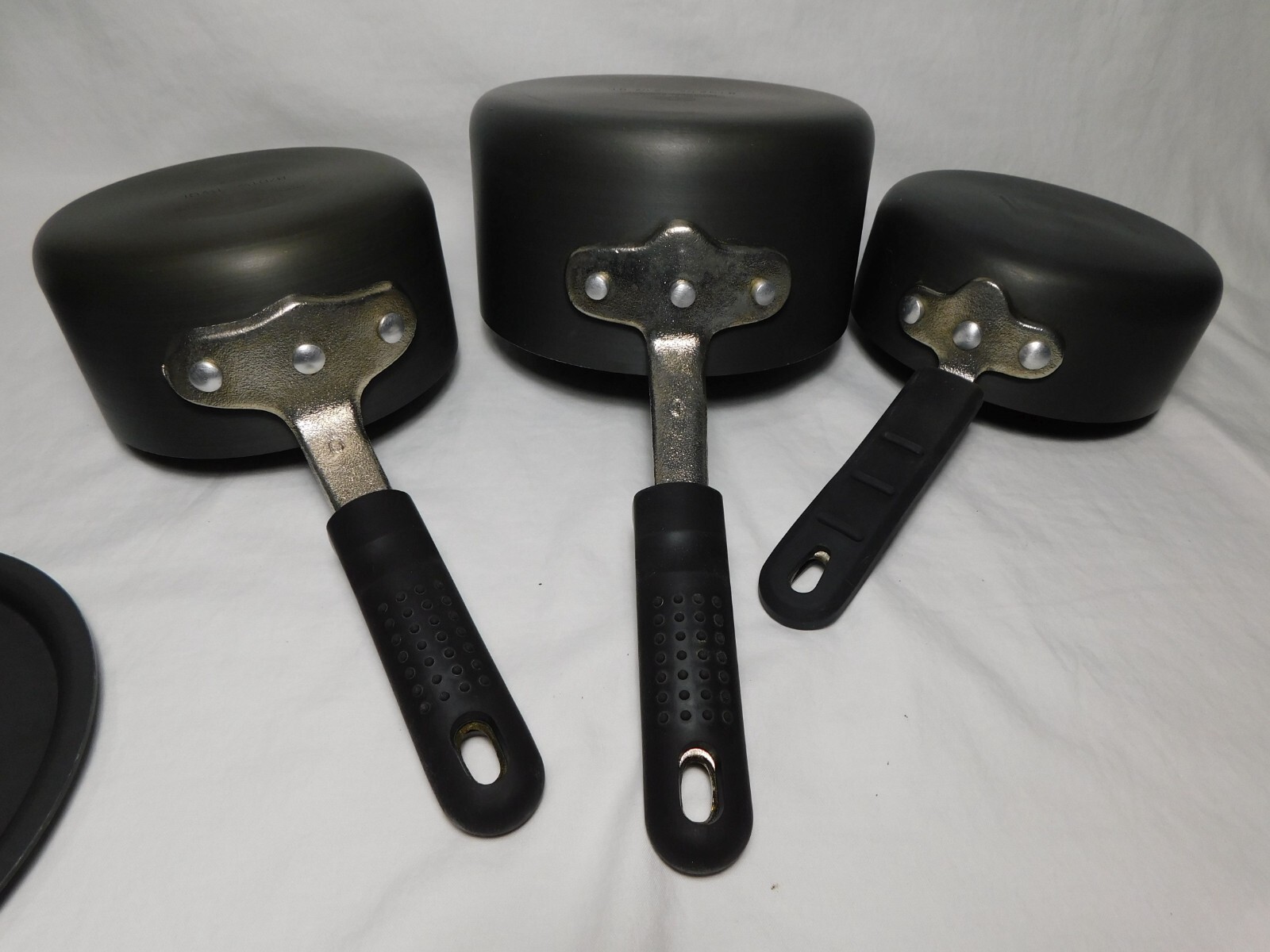 Set of 3 Vintage Calphalon Commercial Saucepans, 1qt, 1½qt, 2½qt