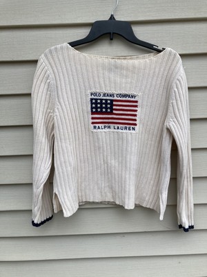 POLO JEANS COMPANY RALPH LAUREN SWEATER OFF WHITE W/BLUE TRIM ON SLEEVES |  eBay