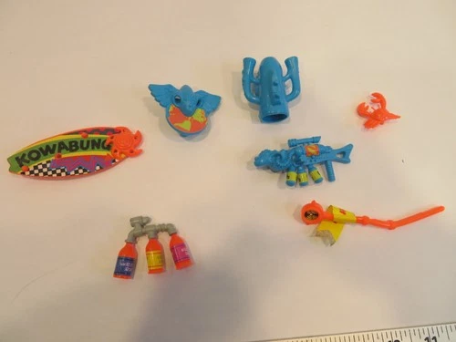 Vintage Playmates TMNT Accessories Toxic Weapons/SurferMike/Seltzer Bottles/Crab