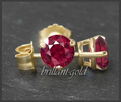 Gold Ohrstecker mit 4,0ct roten Rubinen in 585 Gelbgold; Damen Solitär Ohrrige - Bild 1 von 4
