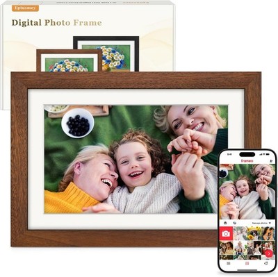 Digitaler Bilderrahmen WLAN 10,1 Zoll Holz 32 GB Fotorahmen Foto Geschenk Heim