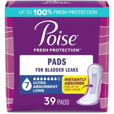 Poise Incontinence  Postpartum Pads for Bladder Leaks, 7 Drop Long, White