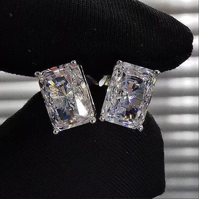 Moissanite Stud Push Back Earring 14k White Gold Plated 3 CT Radiant For Women's