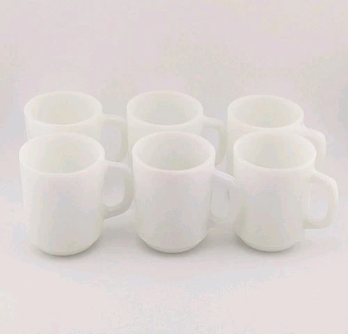 Vintage Anchor Hocking Mugs Fire-King Oven Proof Coffee Milk Glass White Set 6