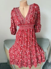 MAX STUDIO Midi Dress Sz XS 2 WOMENs  V-NECK FLORAL TIERED RUFFLE  Smocked Puff