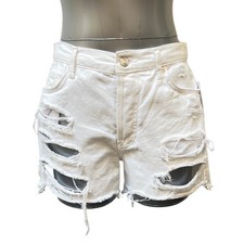 We The Free People Distressed Cutoff High Rise Denim Shorts Women's 26 White