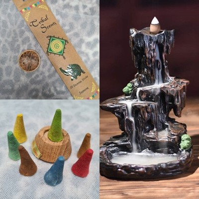 Räucherstäbchen Konvolut Wasserfall Brenner Rückfluss Rauch 12 Kegel Jasminstäbchen Weihnachten 