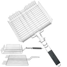 Folding Outdoor Camping Stainless Steel BBQ Rack With Handle Grilling Basket