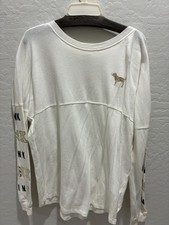VICTORIA'S SECRET PINK L/S WHITE EMBELISHED SWEATSHIRT T-SHIRT TOP-L-NEW