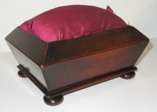 Antique 1800s English Wood Footed Sewing Box Pincushion Antique 1800s English Wood Footed Sewing Box Pincushion - Image 1