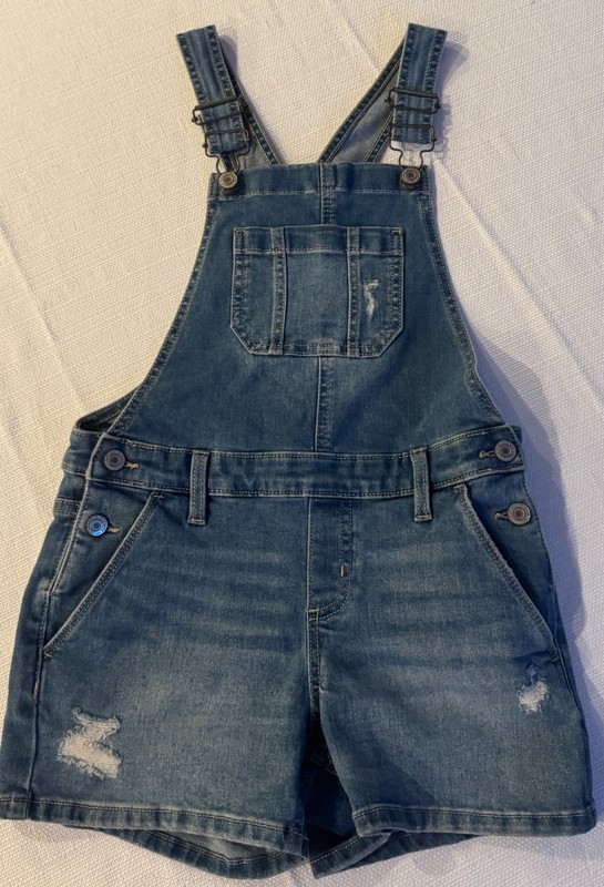 SO Girls Jean Overall Shorts Size 10 Adjustable Bib Distressed Denim Shortalls