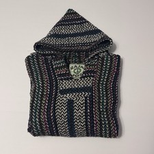 Baja Joe Mexican Woven Drug Rug Multicolor Hoodie Size M Hippie Surfer