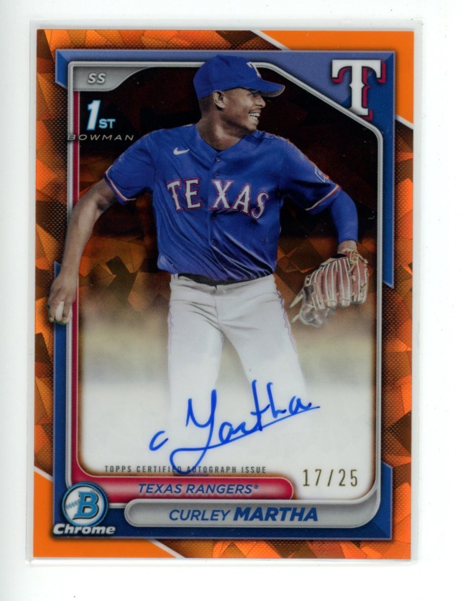 Curley Martha 2024 Bowman Chrome Sapphire 1st Prospect Orange Auto /25 Rangers