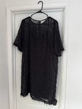 Ichi Rilo Black Fuzzy and Sheer Slip Dress Unique Material Size 10 US Euro 40