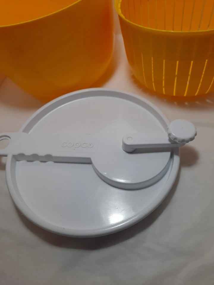 Spinner de ensalada vintage Copco Sam Lebowitz #604 años 80 amarillo PROBADO Foto 2 de 4