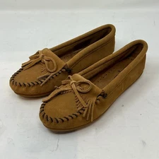 Minnetonka Newport Moc Light Brown Suede Moccasin Shoes Women's Size 6 VTG NEW