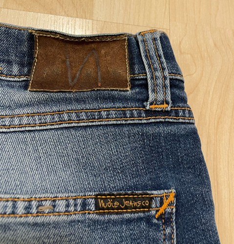 Pantalón vaquero hombre Nudie 31 32 azul Lean Dean Slow Woran 1% elastano cómodo mancha - Imagen 17 de 19