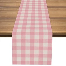 Pink White Buffalo Check Table Runner 13x72" Easter Gingham Party Decor