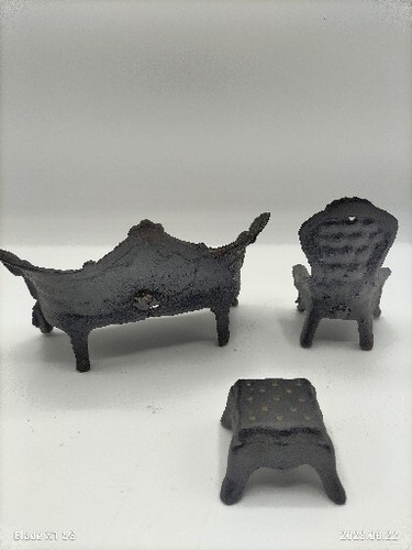 Vintage Gusseisen Miniatur Viktorianischer Stuhl Ottomane Sofa Puppenhaus Figur Dekor - Bild 8 von 11