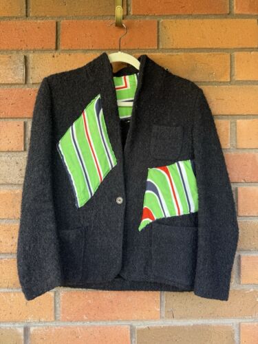 United Colors of Benetton Pullover gekochte Wolle Knöpfe Jacke Gr. 44 Patches Vintage