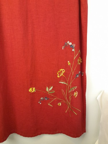 Studio Ease Maxi Dress Womens 8 Collared Linen Blend Red Embroidered Floral Y2K - Picture 3 of 9