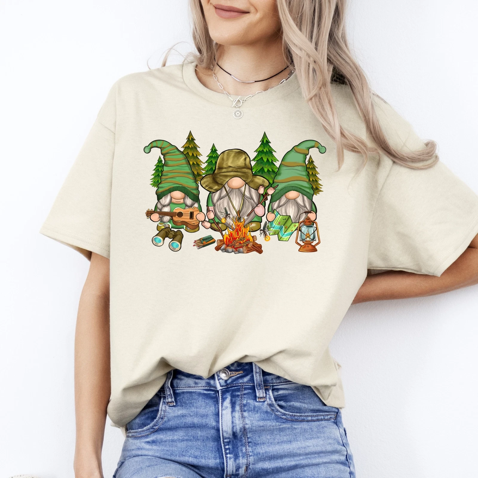 Camping gnomes T-Shirt Three campers bonfire Unisex tee White Sand Sport Grey
Opens in a new window