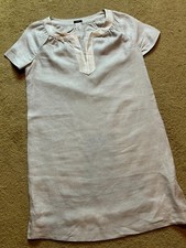 J. Crew Short Sleeve Linen Tunic Relaxed Shift Pale Gray Dress Metallic Trim 2
