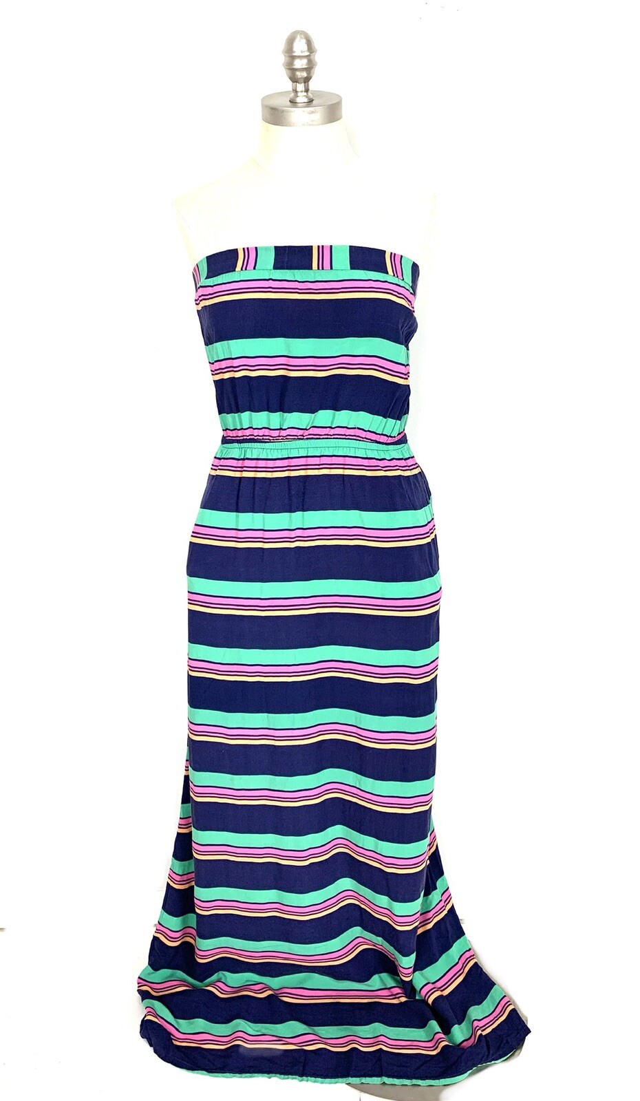 Splendid Striped Strapless Maxi Dress Extra Small Blue Pink Green