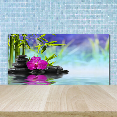 Küchenrückwand Spritzschutz aus Glas 100x50 Blumen & Pflanzen Orchidee Bambus