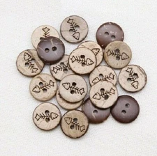 Pkg of 20 FISH BONES 2-hole Coconut Shell Buttons 1/2" (13mm) Craft (146)