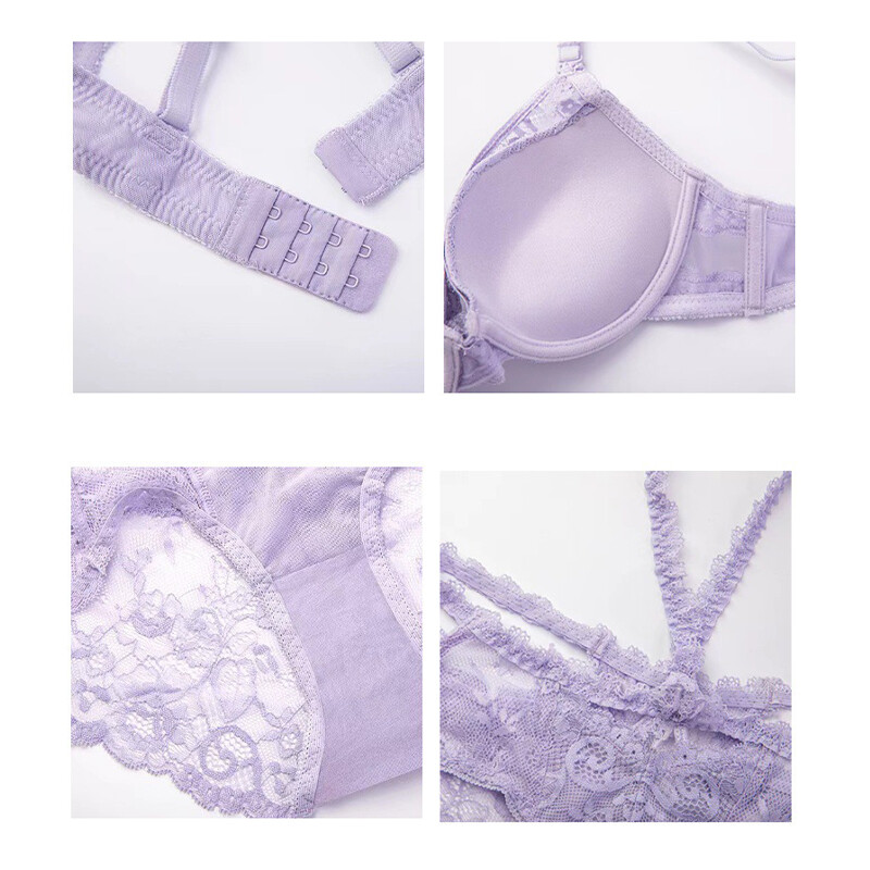 Women Sexy Lingeries Lace Hanging Neck Sexy Gathering Bra Set Lace