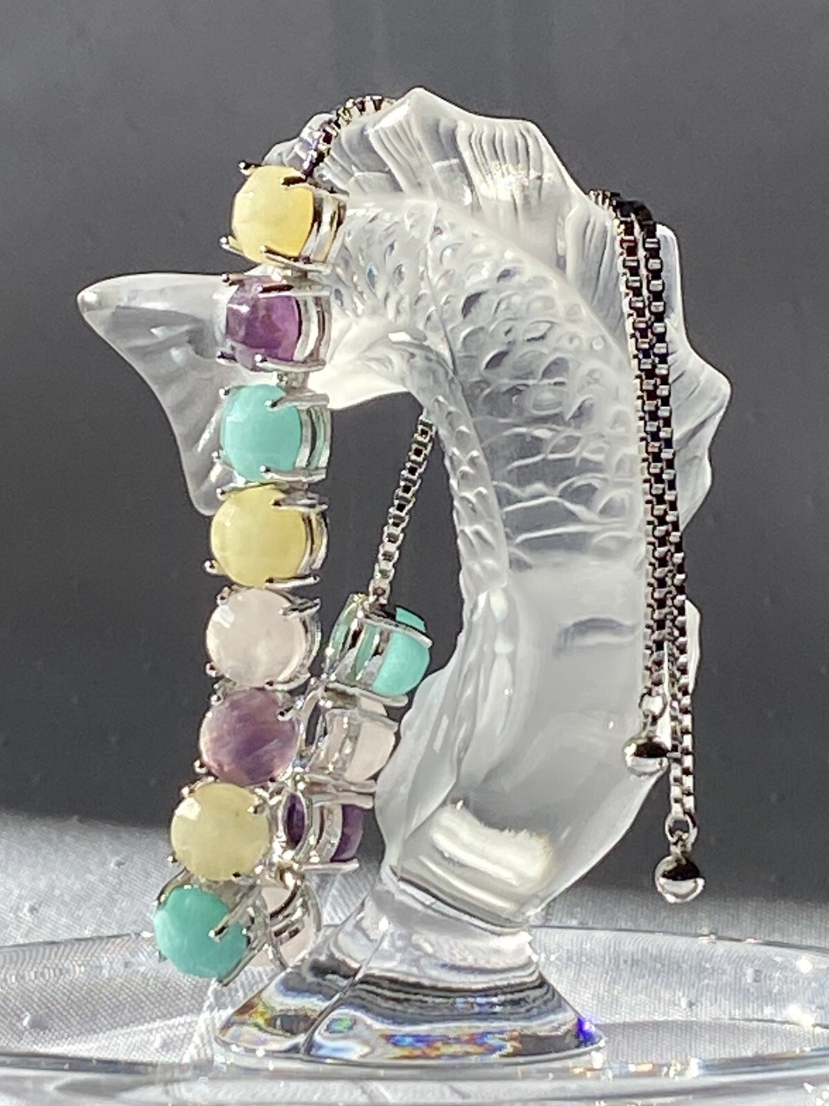 Multi Gemstone Slider Adjustable Silver Tone Brac… - image 1