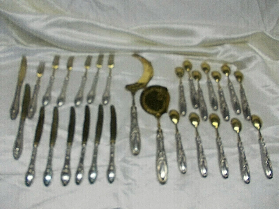 SERVIZIO DI POSATE VINTAGE DA DOLCE IN OTTONE - Immagine 3 di 4