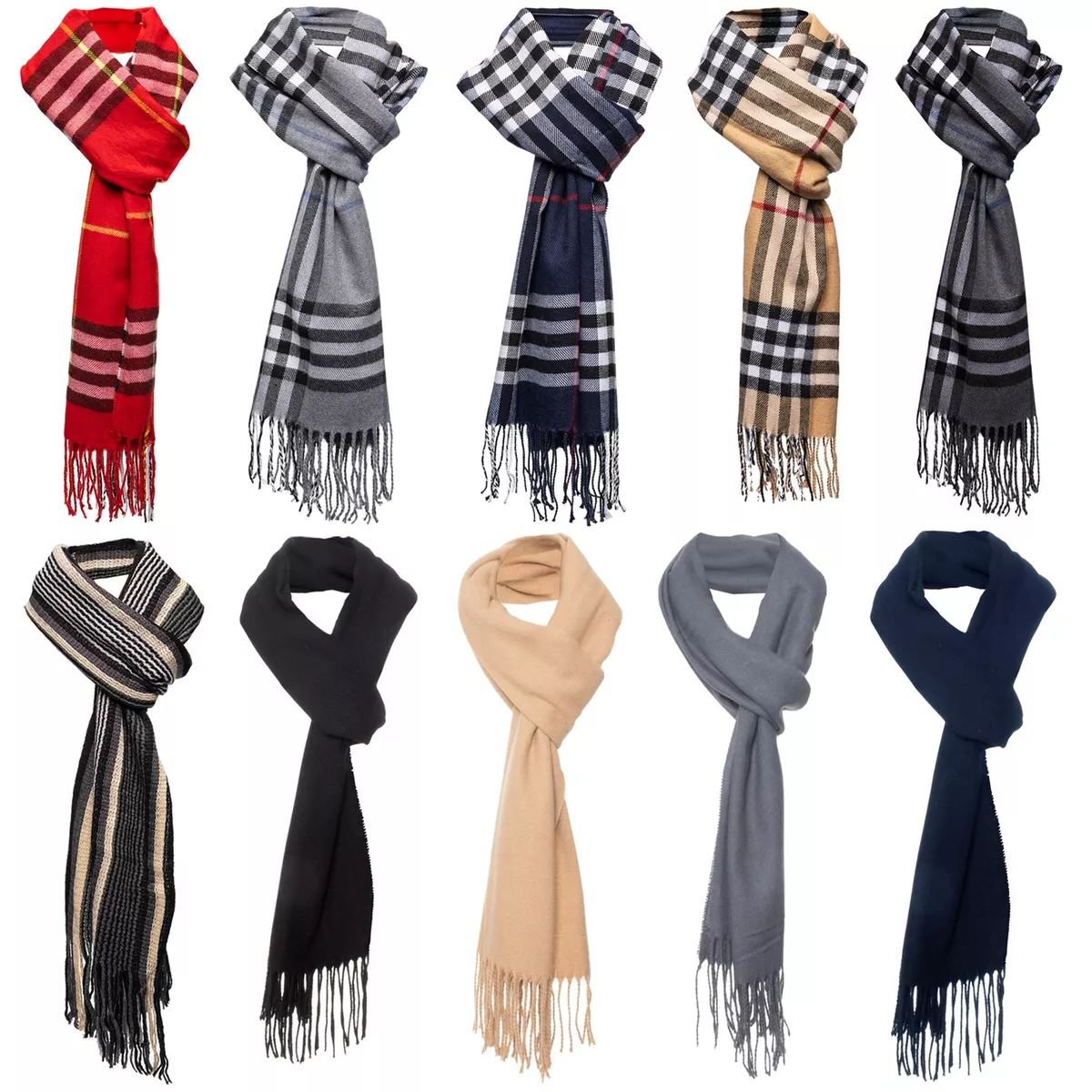 Mens Womens Plain Check Scarf Soft Striped Warm Quality Elegant Shawl