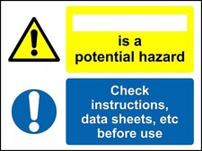  COSHH Sign - Potential Hazard Check Instructions Data Sheets sign