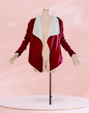 NWT'S SUPERMISS Open Front FLEECE Cardigan Sweater Burgundy Size Small Women's