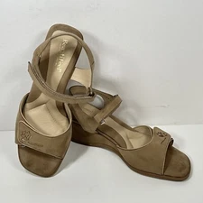BEAUTIFEEL Sandals Womens 37 US 6.5 Tan Rose Leather Slingback Heels Open Toe
