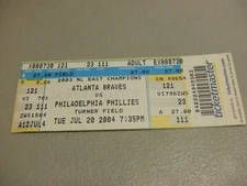 Philadelphia Phillies vs. Atlanta Braves July 20,2004 Baseball Game Ticket Stub 