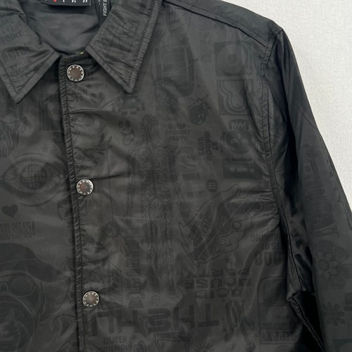 THE HUNDREDS Graphic Windbreaker Jacket Mens Medium Black Mesh Overlay Snap NEW - Picture 15 of 18