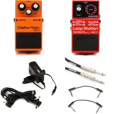 Boss RC-1 Loop Station Looper and DS-1 Distortion Pedal Pack with Power Supply