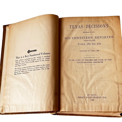Southwestern Reporter Texas Decisions Vol 216 to 218 Law Book Jan to April 1920 - Picture 9 of 14