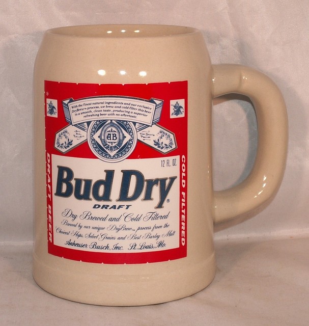 Vintage BUD DRY Beer Mug Large! 5 1/2" tall Great Ceramic, Perfect