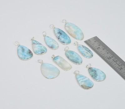 Pendentif En Argent 925 Avec Jaspe Larimar Bleu - Longueur 2 Pouces - Fait Main