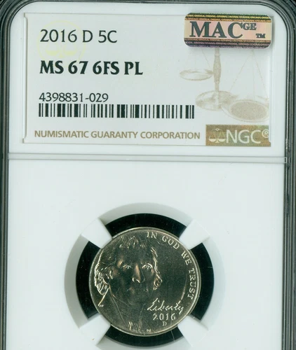 2016 D JEFFERSON NICKEL NGC MS67 FS PL PQ 2ND FINEST MAC SPOTLESS  . 