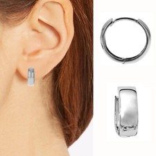 Sterling Silver Shiny Polished Huggy Huggie Hoop Earrings 14.5x5mm wide