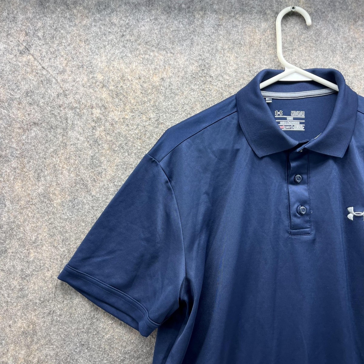 Under Armour Polo Shirt Men Medium Blue Navy Loose Fit Heat Gear