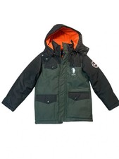 U.S. Polo Assn. Boys' Forest Green Black Hooded Puffer with Orange Lining