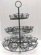 3 Tier Black Metal Wire Cupcake Stand w/ Web-like Design Convenient Carry Ring