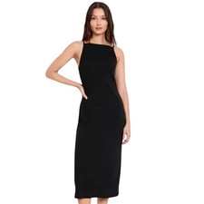 Old Navy Black Fitted Ribbed Square Neck Midi Dress Women's Medium NEW