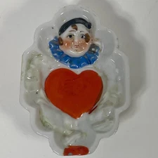 Vintage Clown Red Heart Ashtray Japan Pierrot Cards Poker Bridge Trinket Bowl 